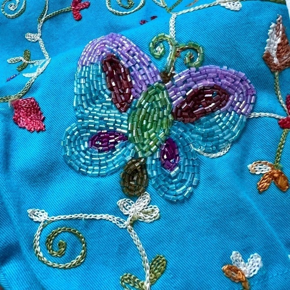 🦋 Vintage Beaded and Embroidered Butterfly and Flower Cotton Button-Up 🦋🌸 - Picture 3 of 10
